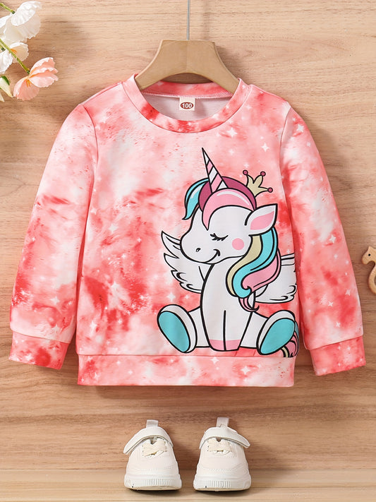 Girls Cute Unicorn & Tie Dye Crew Neck Sweatshirt Regular Fit Long Sleeve Shirt Tops