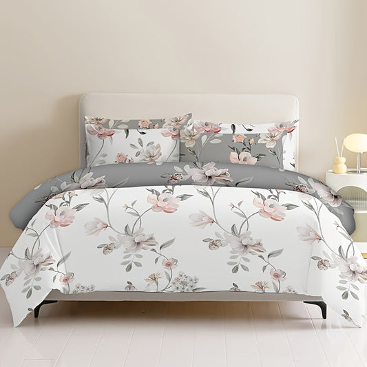 Flower Duvet Cover Kit (duvet Cover*1, Pillowcase*1/2, Pillow Insert And Duvet Insert Not Included) Available In All Seasons, Washable AB Face Design, Comfortable And Skin Friendly