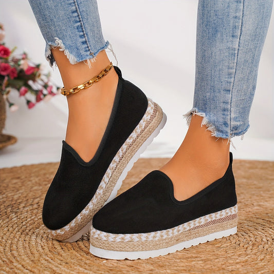 Women's Solid Color Platform Loafers, Casual Slip On Espadrille Shoes