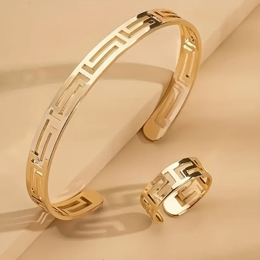 Bangle & Ring Minimalist Style Jewelry Set 18k Gold Plated