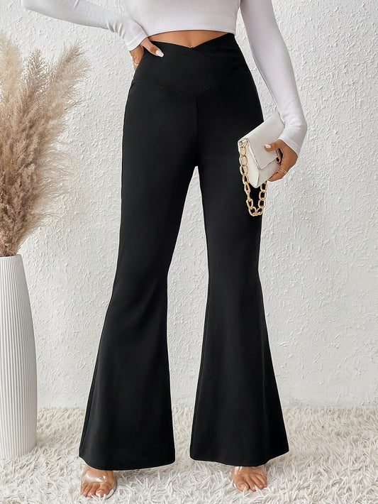 Solid Color Flare Leg, Elegant High Waist Forbidden Pants