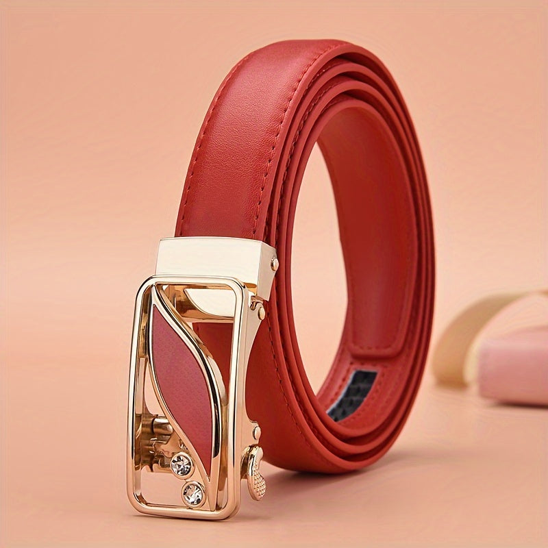 Automatic Buckle Rhinestone Pu Leather Belts Stylish Classic Waist Belt Jeans Accessories For Women