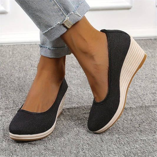 Women's Casual Wedge Heels, Breathable Soft Sole Slip On Shoes