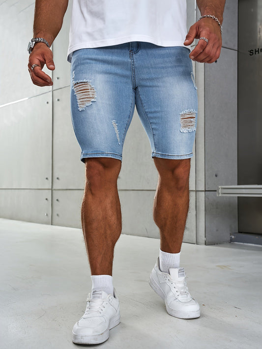 Men's Chic Design Cotton Blend Slim Fit Jorts, Street Style Summer Bottoms For Men