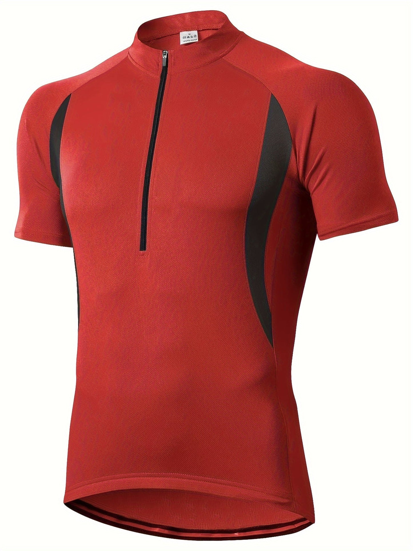 Men's Cycling Short Sleeve Performance Sports Shirt - Moisture-Wicking, Quick-Drying, Breathable, Windproof, Polyester Fabric, Zipper Detail