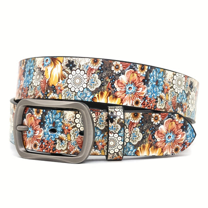 Vintage Printed Classic Pin Buckle Belt Stylish Street Style Pu Leather Western Belt Y2K Accessory Dress Jeans Belt Women