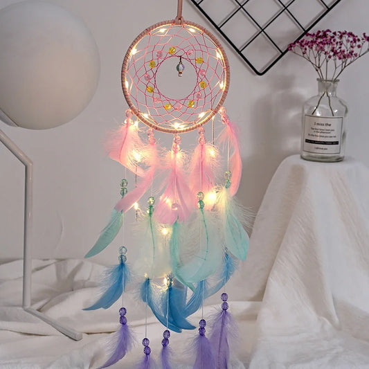 Colorful True feather dream catcher lights up