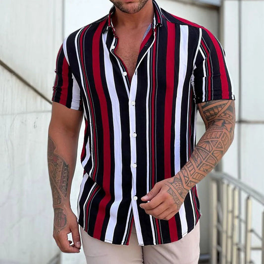 Casual Men Stripes Printed Short Sleeve