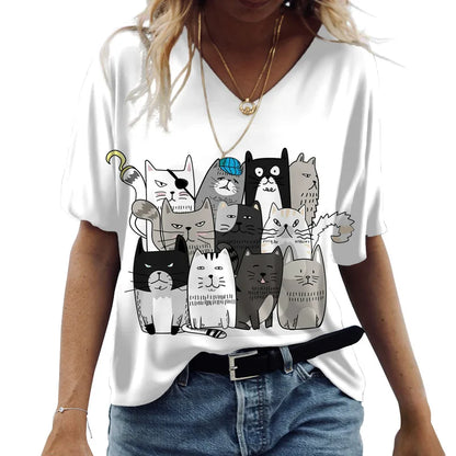 Women's T-shirt Cartoon Cat Print Summer