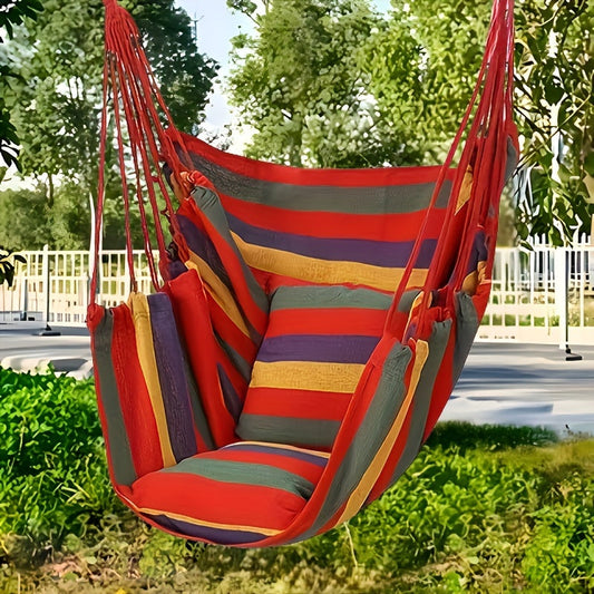 1pc Outdoor Hammock Chair, Canvas Leisure Swing Hanging Chair, With Pillow And Cushion, Indoor Outdoor Hammock, Garden Leisure Furniture Hammocks, Perfect For Outdoor, Home, Bedroom, Yard, Camping