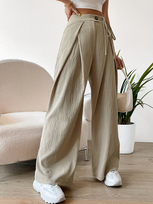 Solid Color Tie Side Wide Leg Pants