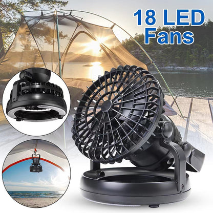 Portable LED Camping Lantern with 2-in-1 Tent Light and Fan