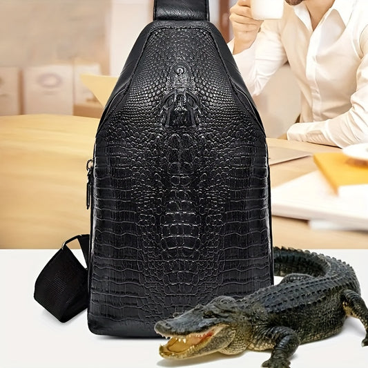 PU Leather Shoulder Bag Crossbody Bag For Men Crocodile Pattern Waterproof