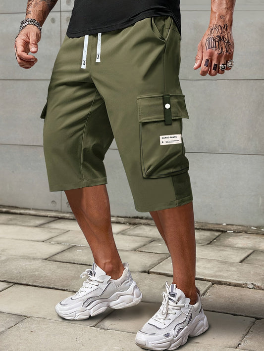 Men's Solid Cargo Shorts With Multi Pockets, Casual Drawstring Shorts For Summer