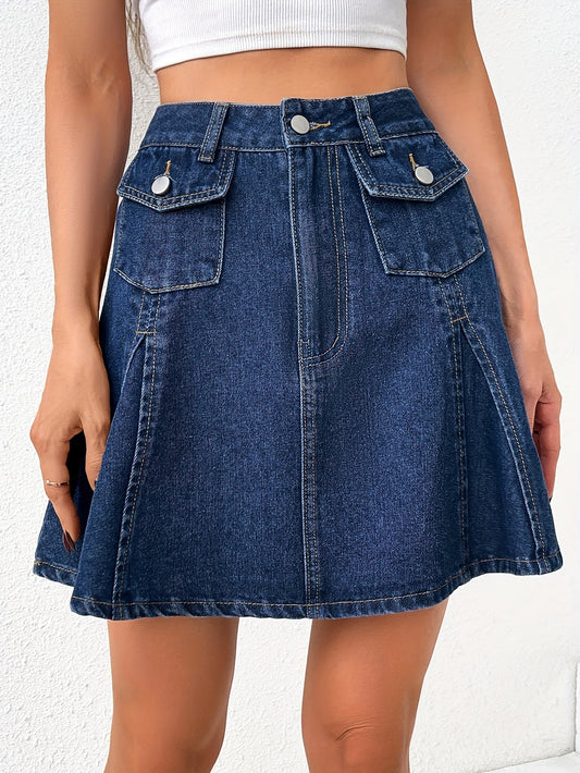 Women's Plain Washed A-Line Denim Skirt