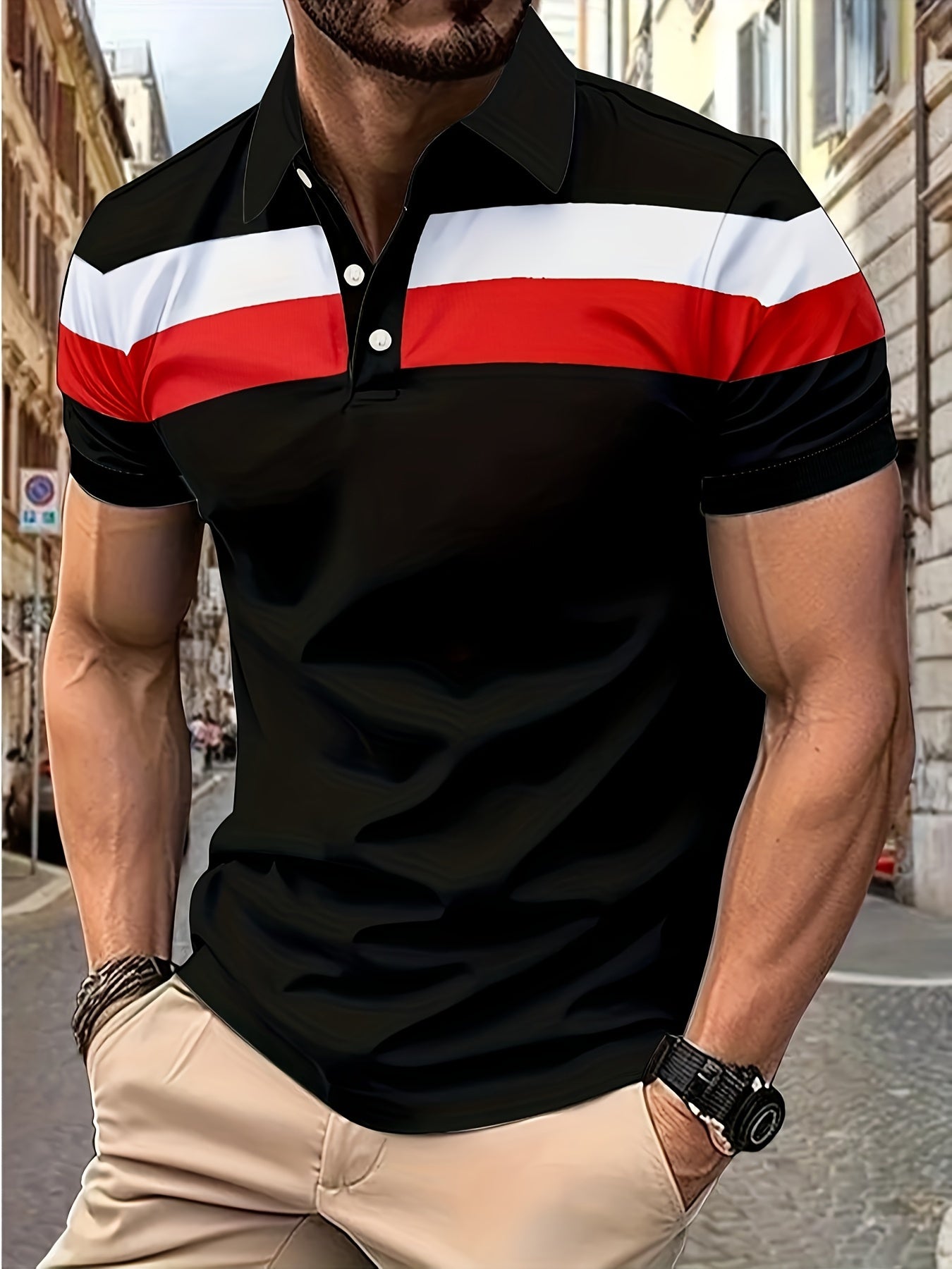 Casual Men's Color Block Short Sleeve