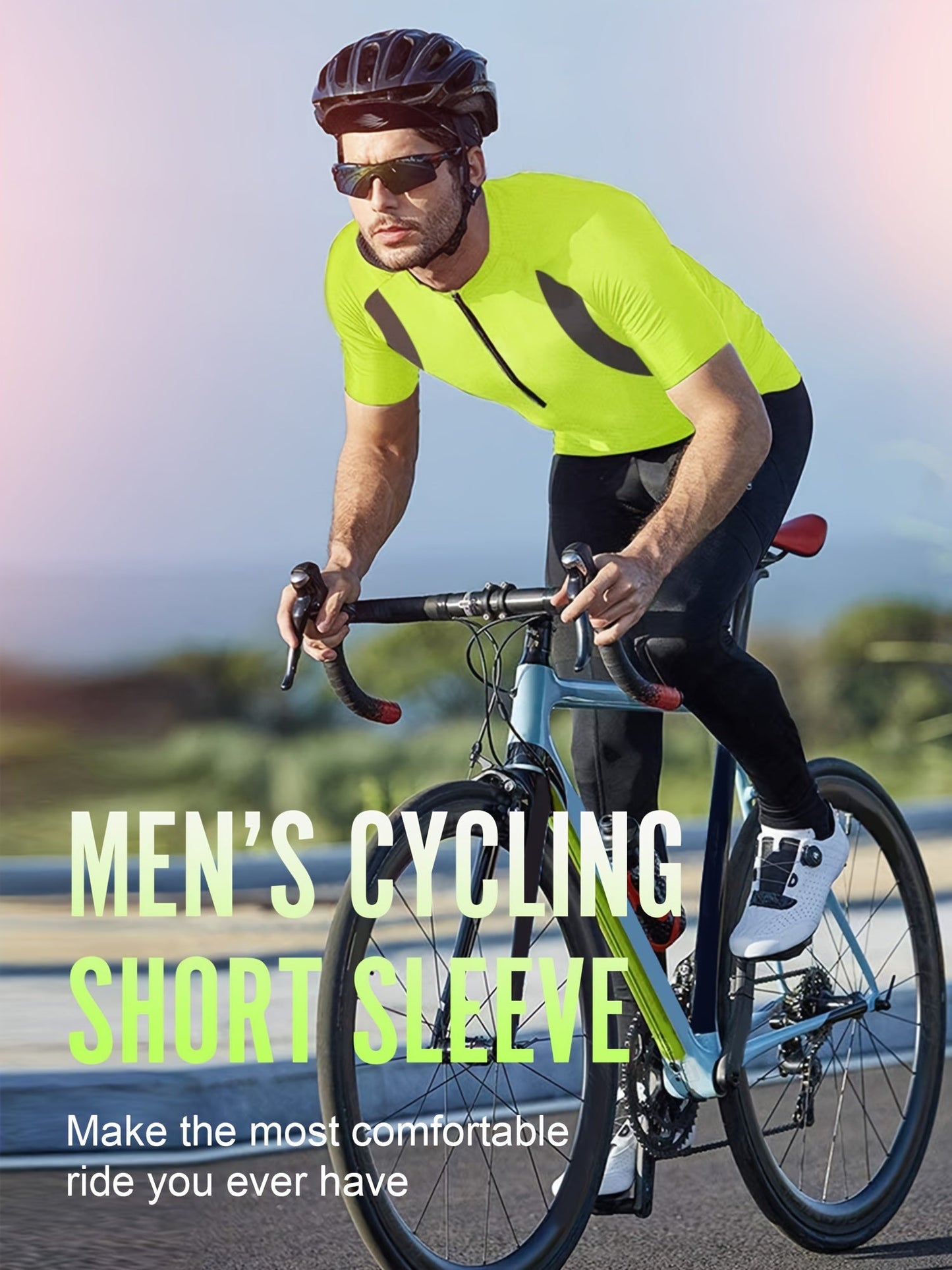 Men's Cycling Short Sleeve Performance Sports Shirt - Moisture-Wicking, Quick-Drying, Breathable, Windproof, Polyester Fabric, Zipper Detail