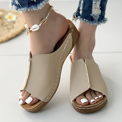 Women's Simple Platform Sandals, Casual Open Toe Summer Shoes, Comfortable Slip On Sandals