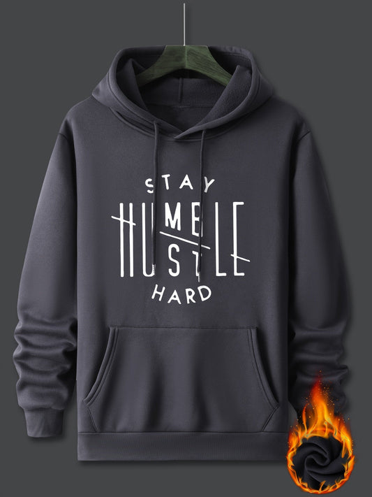 Stay Humble & Hustle Print Hoodie, Cool Hoodies For Men, Men's Casual Graphic Design Pullover Hooded Sweatshirt With Kangaroo Pocket