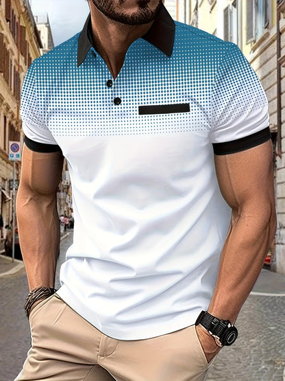 Men's Casual Polka Dot Pattern Lapel 1/4 Button Short Sleeve Shirt