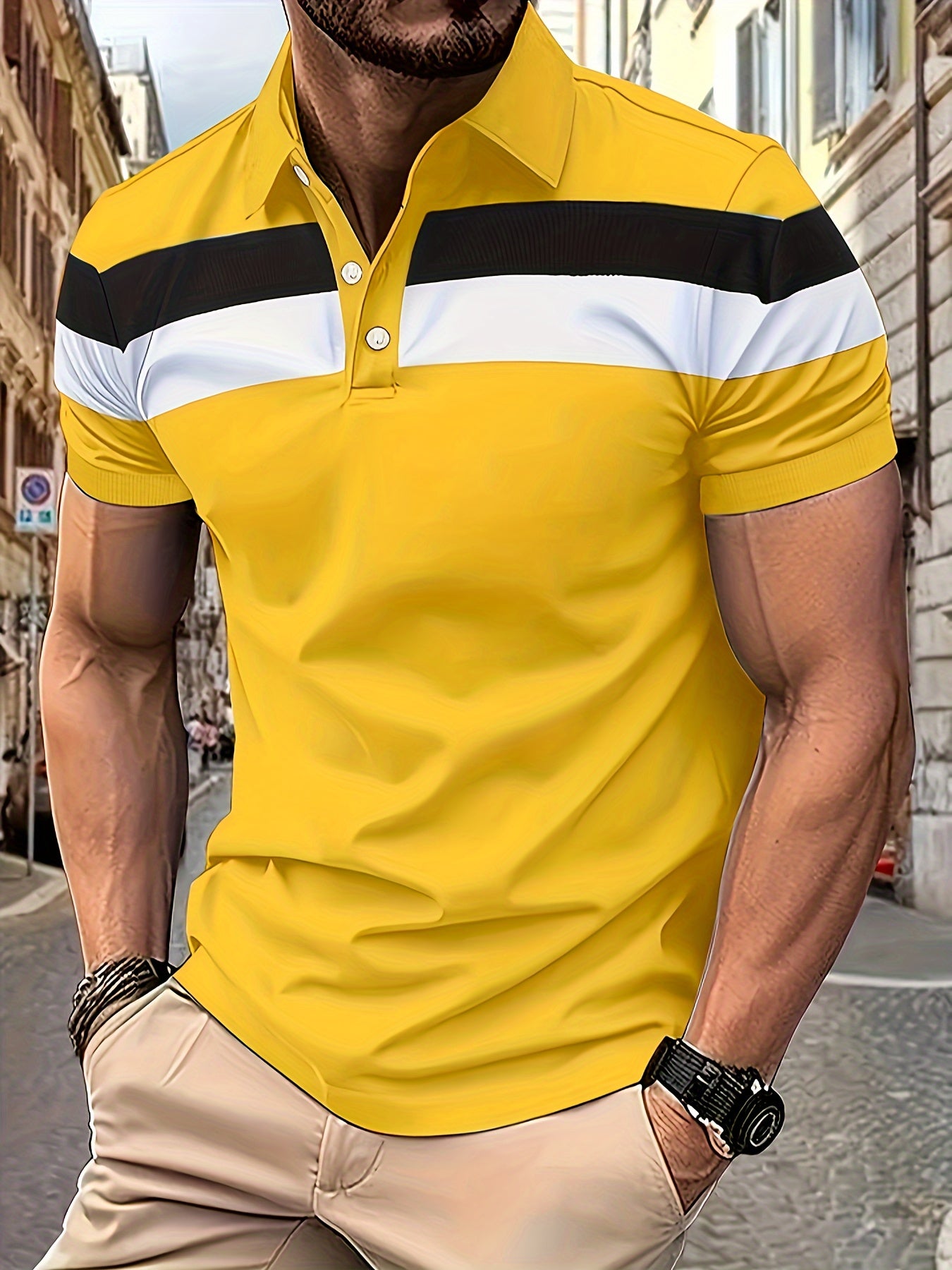 Casual Men's Color Block Short Sleeve