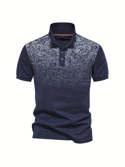 Men's Casual Leaf Print Lapel 1/4 Button Short Sleeve Shirt