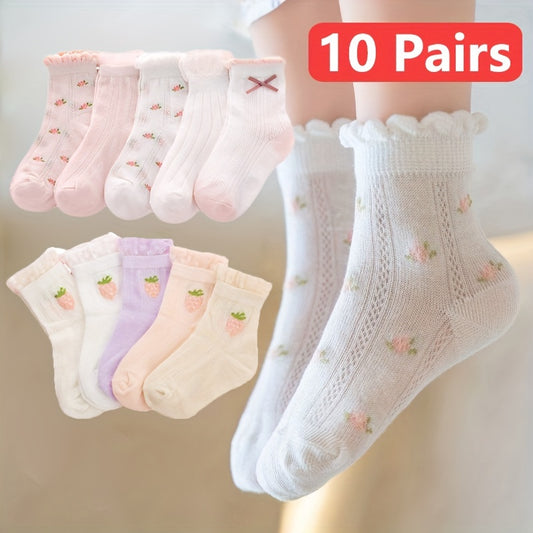 10 Pairs Of Kid's Cotton Blend Fashion Cute Pattern Low-cut Socks