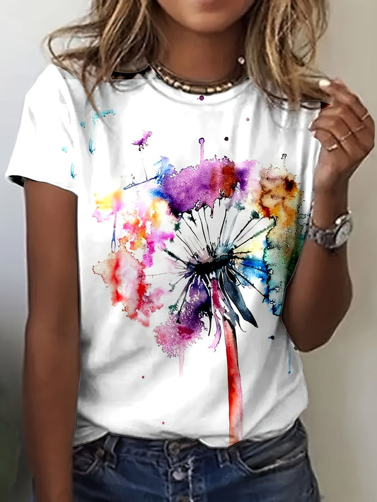 Dandelion Print Crew Neck T-Shirt