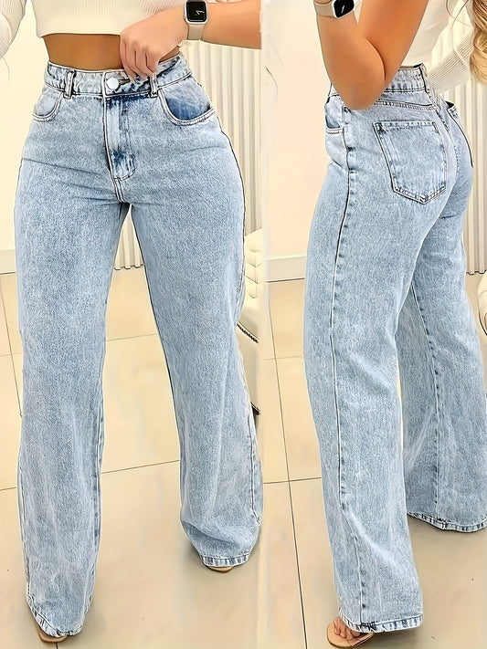 Women's Casual High-Waisted Wide Leg Denim Jeans