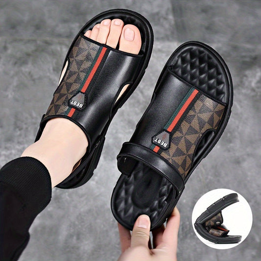 Men's Trendy Open Toe Breathable Sandals, Comfy Non Slip Casual Durable Soft Sole Slippers For Men's Outdoor Activities