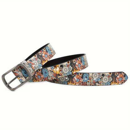 Vintage Printed Classic Pin Buckle Belt Stylish Street Style Pu Leather Western Belt Y2K Accessory Dress Jeans Belt Women