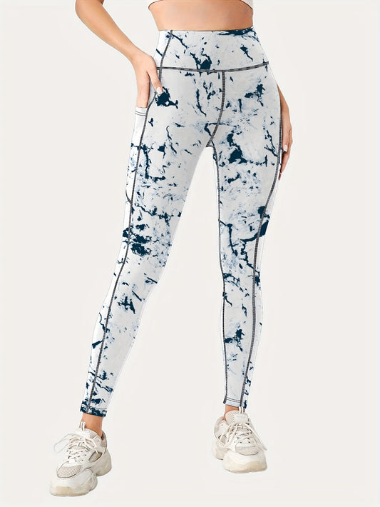 High Waist Print Butt Lifting Quick Dying Yoga Leggings With Pocket