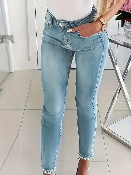 Women's Fashion Rhinestone Bow Embellished High Stretch Denim Jeans