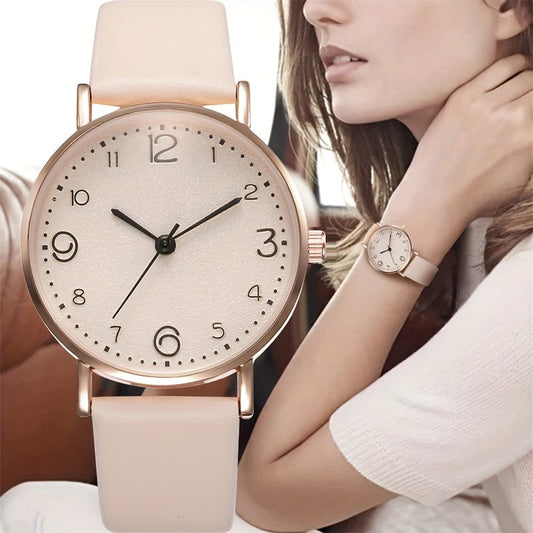 Casual Round Pointer Quartz Watch PU Leather Analog Party Dress Watch