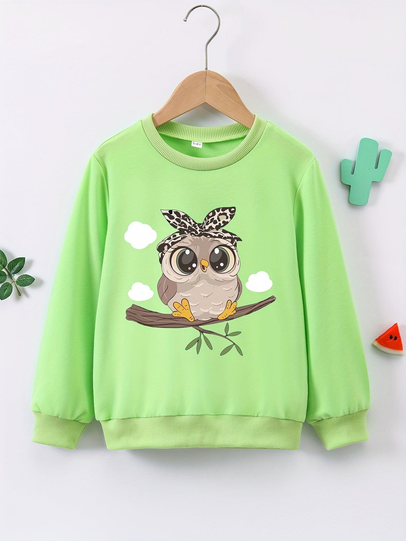 Cartoon Owl Graphic Print Girl's Trendy And Cozy Sweatshirt