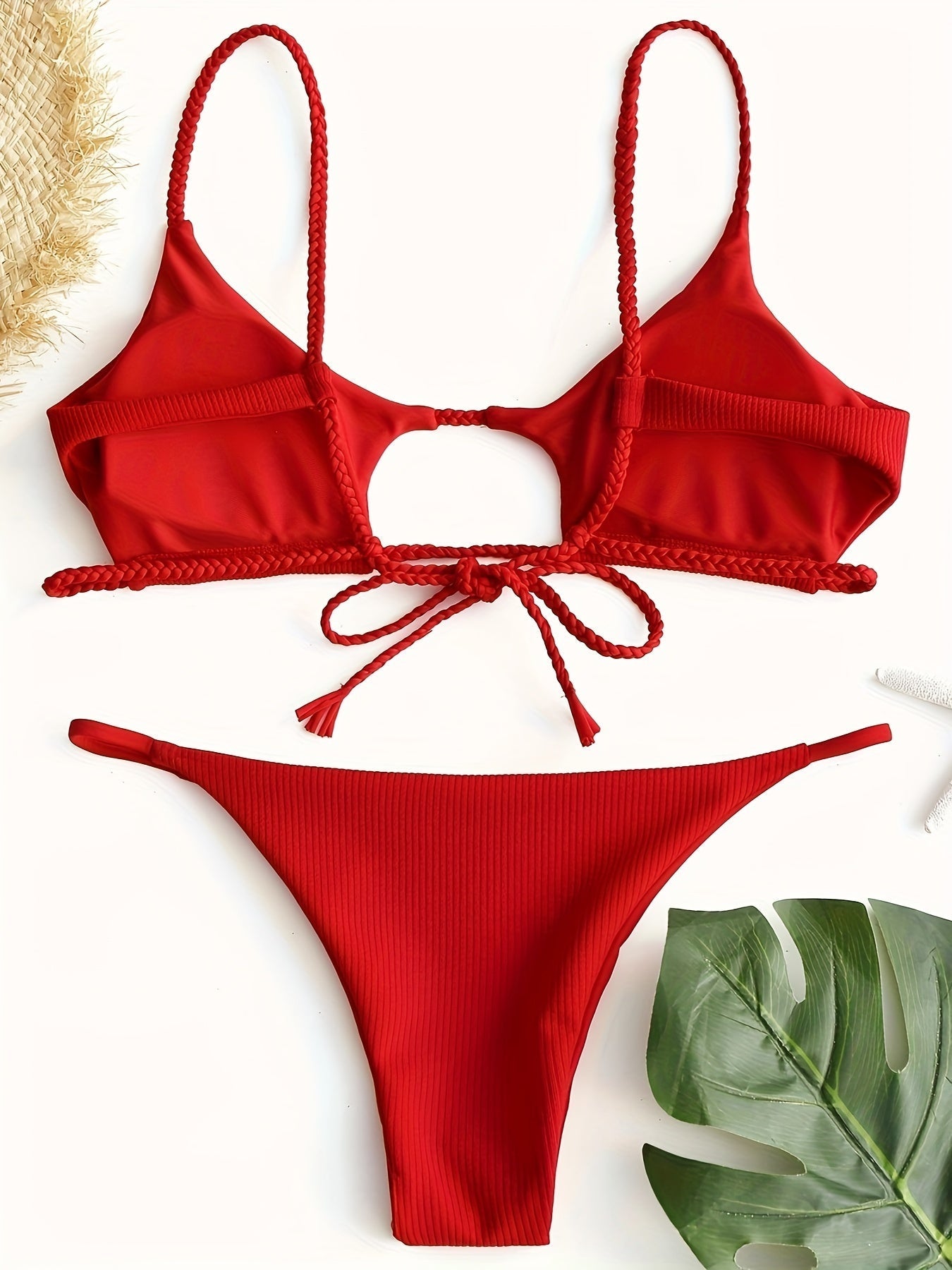 Solid Color Sexy 2 Piece Set Bikini, Spaghetti Straps High Cut Swimsuits, Women's Swimwear & Clothing