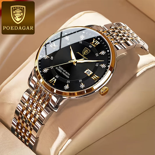 Poedagar Waterproof Quartz Watch Luminous Watch With Calendar Stainless Steel Wrist