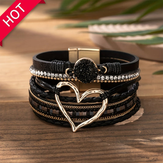 Exaggerated Love Shape Warp Bracelet Inlaid Rhinestone