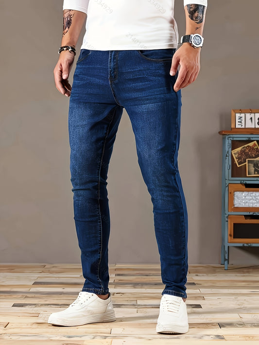 Men's Slim Fit Stretch Jeans, Basic Style Denim Pants For Men