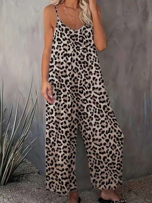 Leopard Print Wide Leg Jumpsuit